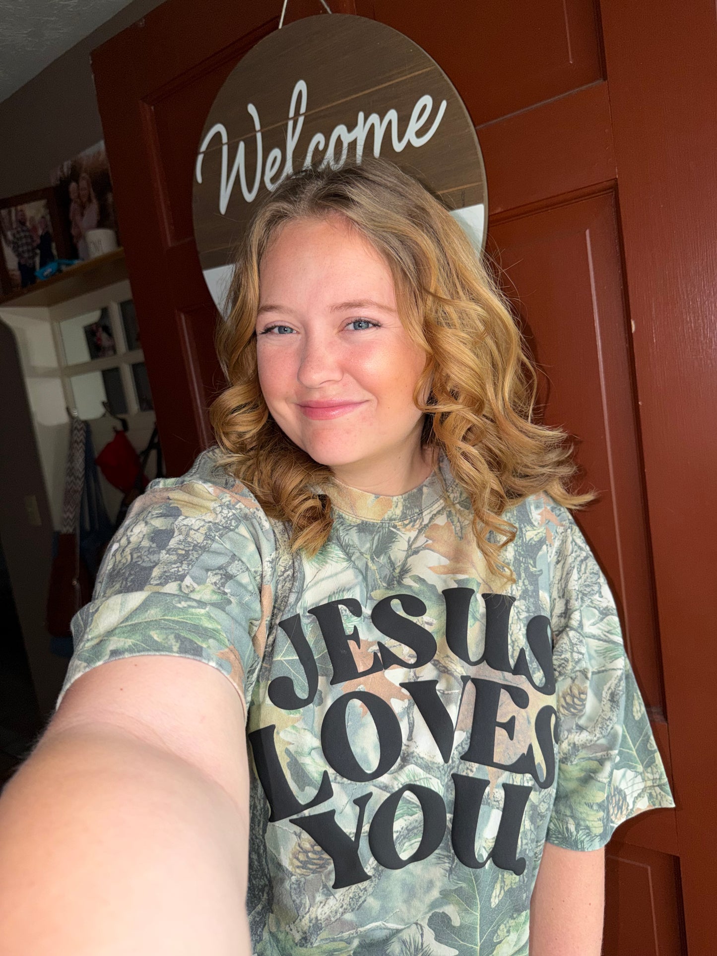 Jesus loves you - camo puff print -pre order