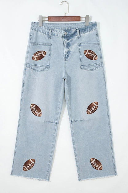 PREORDER: Football Sequin Patch Jeans