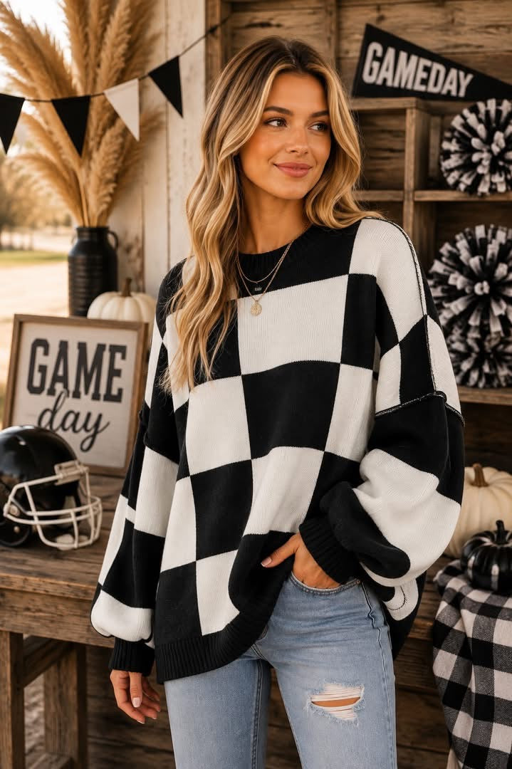 Pre - Order Cozy Checkered Sweater