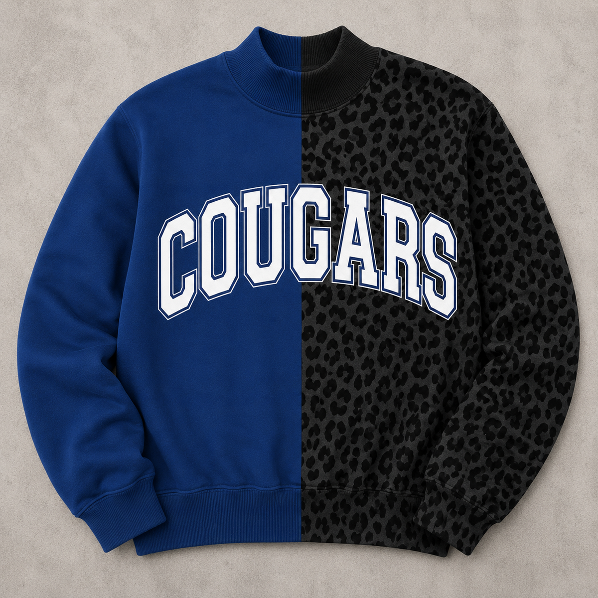 PRE ORDER SPLIT MOCK NECK cougars with black cheetah