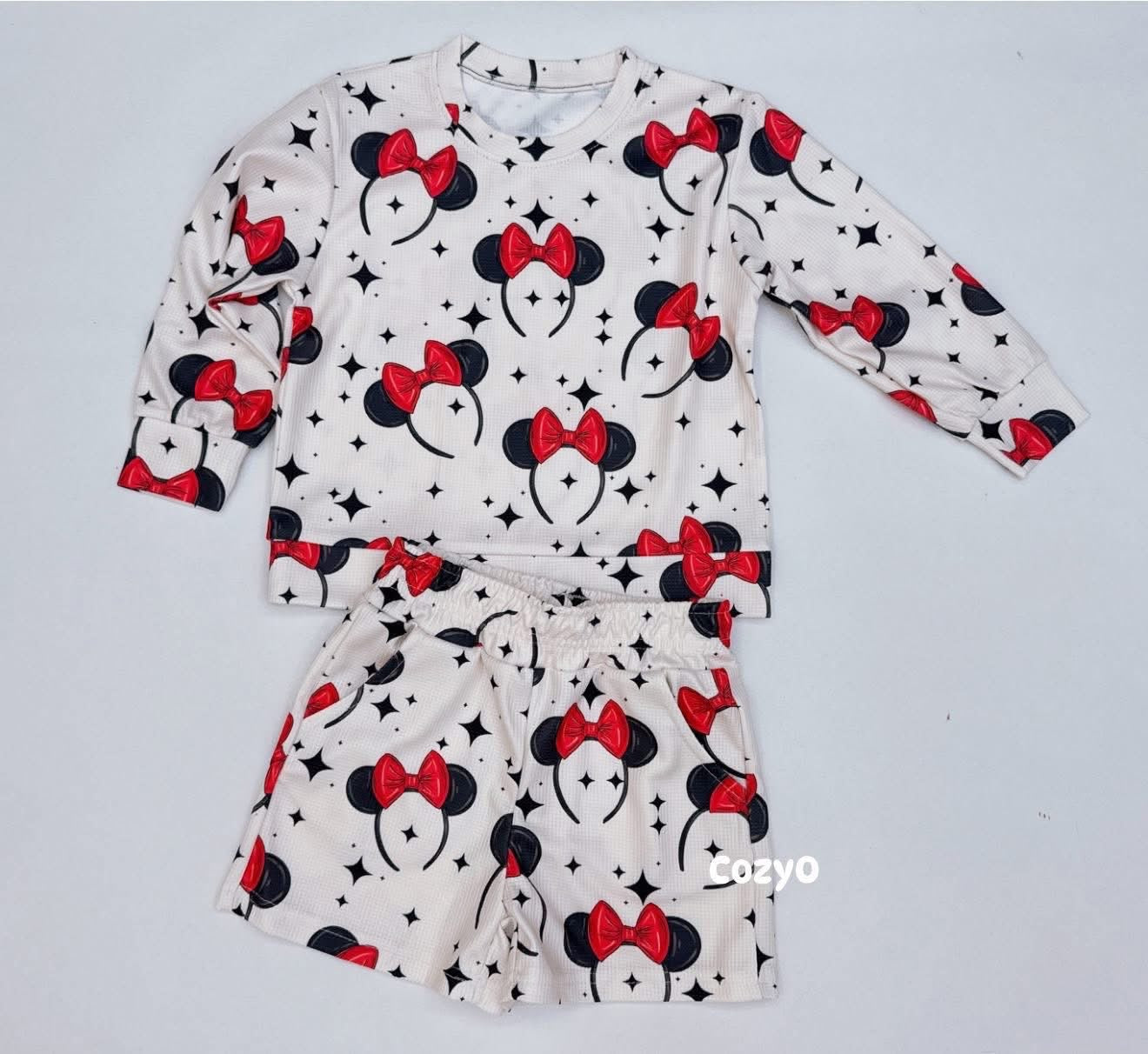 Pre Order waffle set long sleeve top + shorts