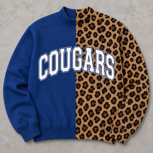 PRE ORDER SPLIT MOCK NECK cougars with cheetah