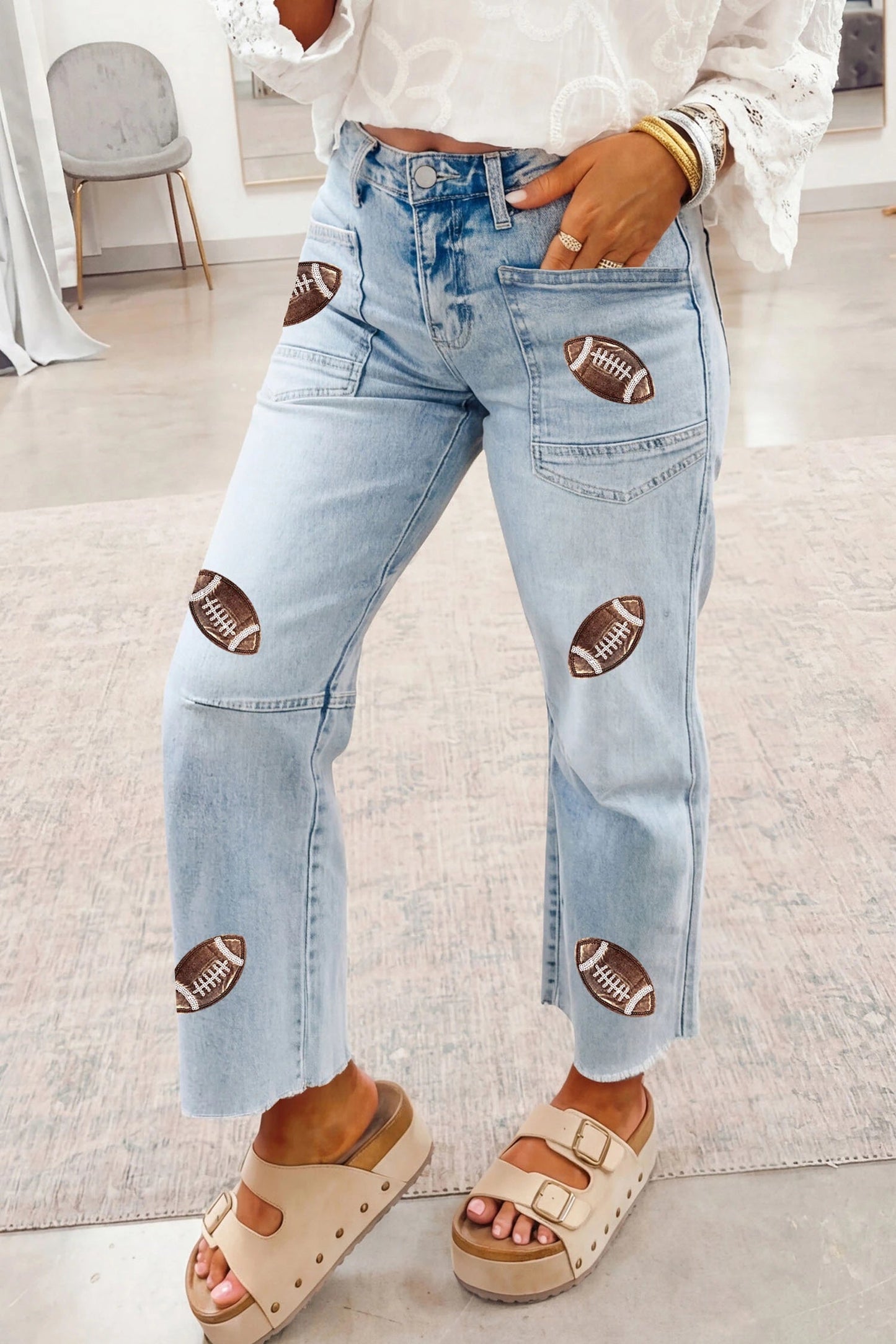 PREORDER: Football Sequin Patch Jeans