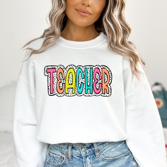 Teacher Bright Doodle Dalmatian Dots - Crewneck