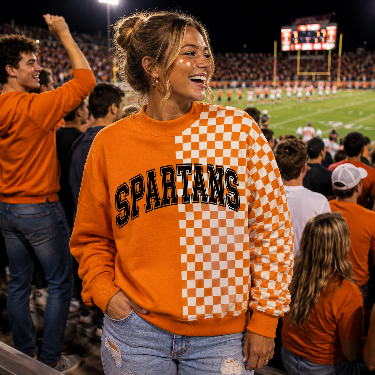 PRE ORDER SPLIT MOCK NECK - Spartans with checkered
