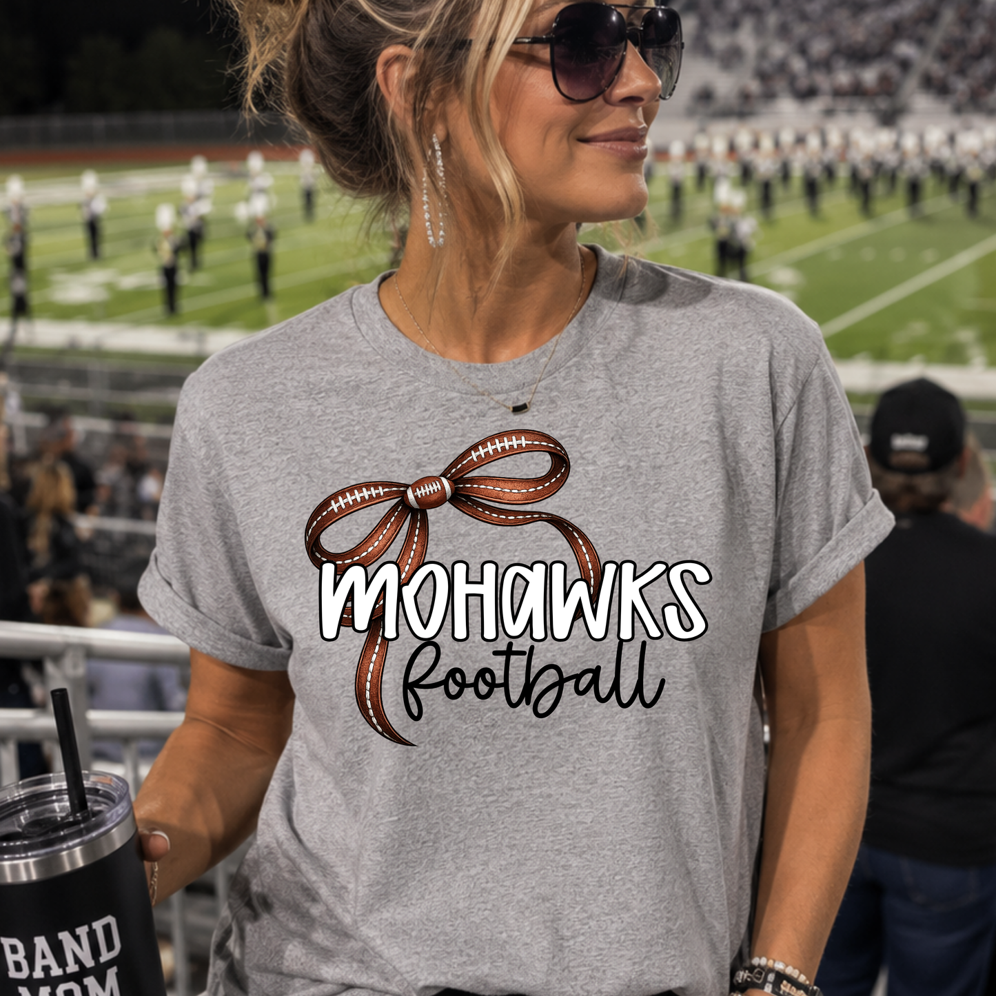 Thin ribbon football bow - Mohawks