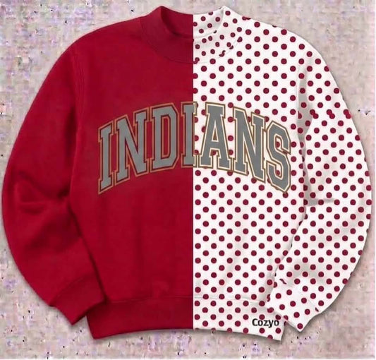 PRE ORDER SPLIT MOCK NECK Indians with polka dots