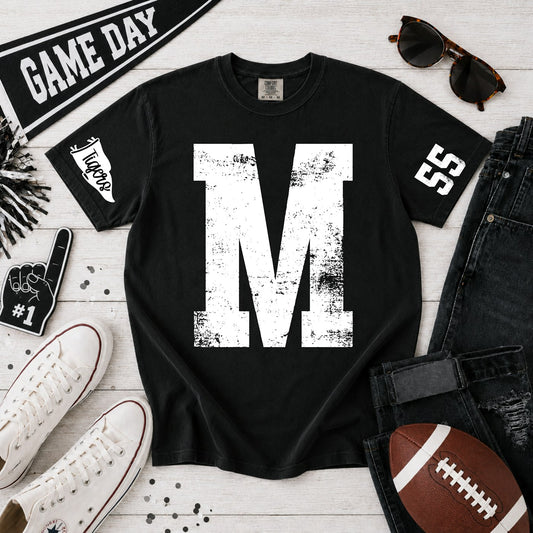 Custom Distressed Varsity Monogram with sleeves