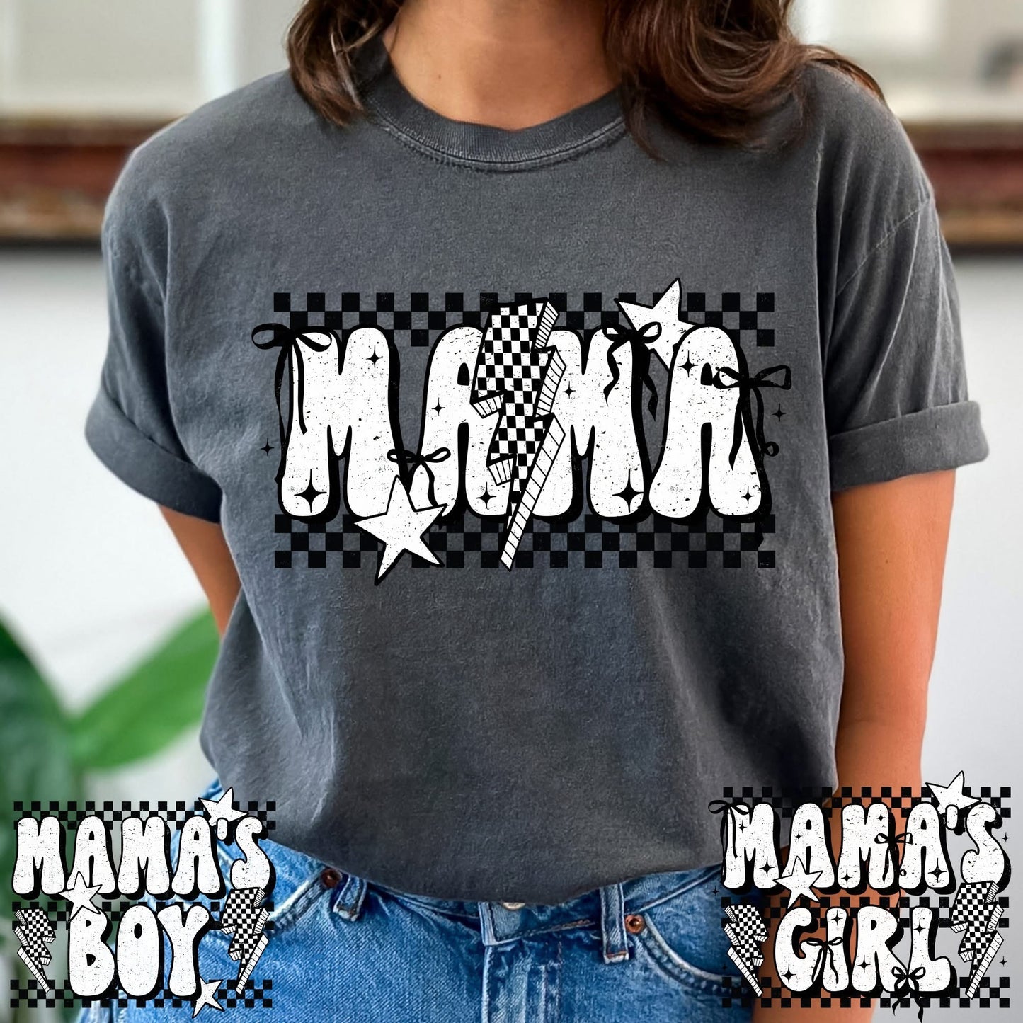 Mama checkered lightening bolt