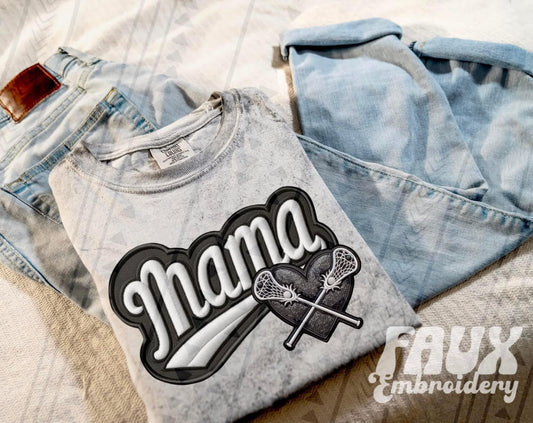 Mama lacrosse - faux embroidery